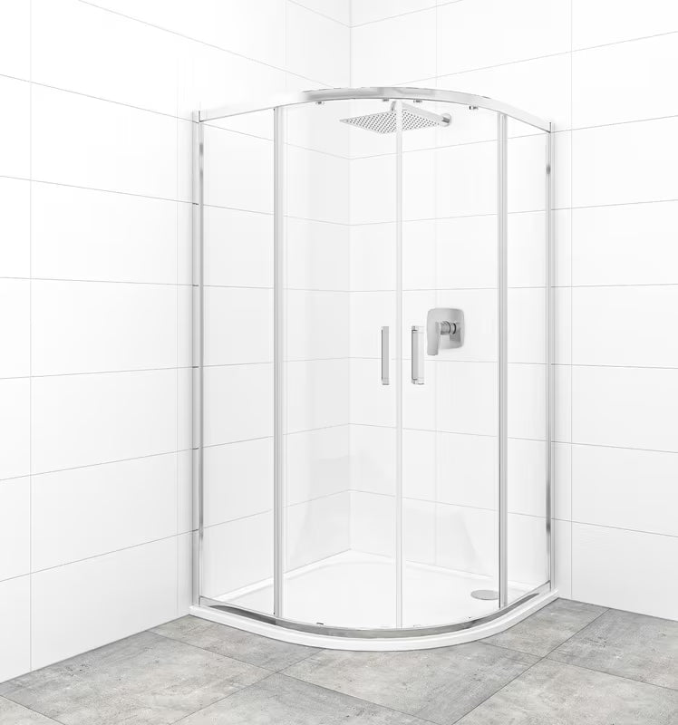 Polkrožna tuš kabina SAT Tex 100x100 cm v sijajnem kromu s prozornim steklom in drsnim odpiranjem
