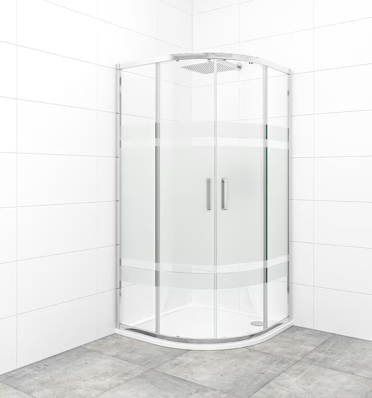 Polkrožna tuš kabina SAT Tex 90x90 cm s prozornim steklom Stripe in profili v sijajnem kromu
