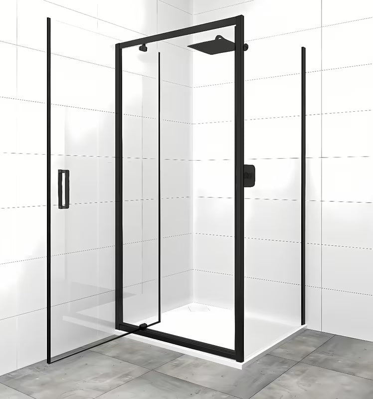 Pravokotna tuš kabina SAT Tex 90x80 cm s prozornim steklom in črnimi mat profili