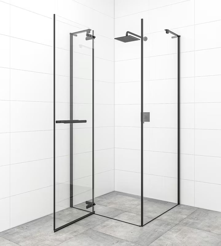 Pantna tuš vrata SAT Tgd New 90 cm v črni mat barvi s prozornim steklom in premazom Easyclean.