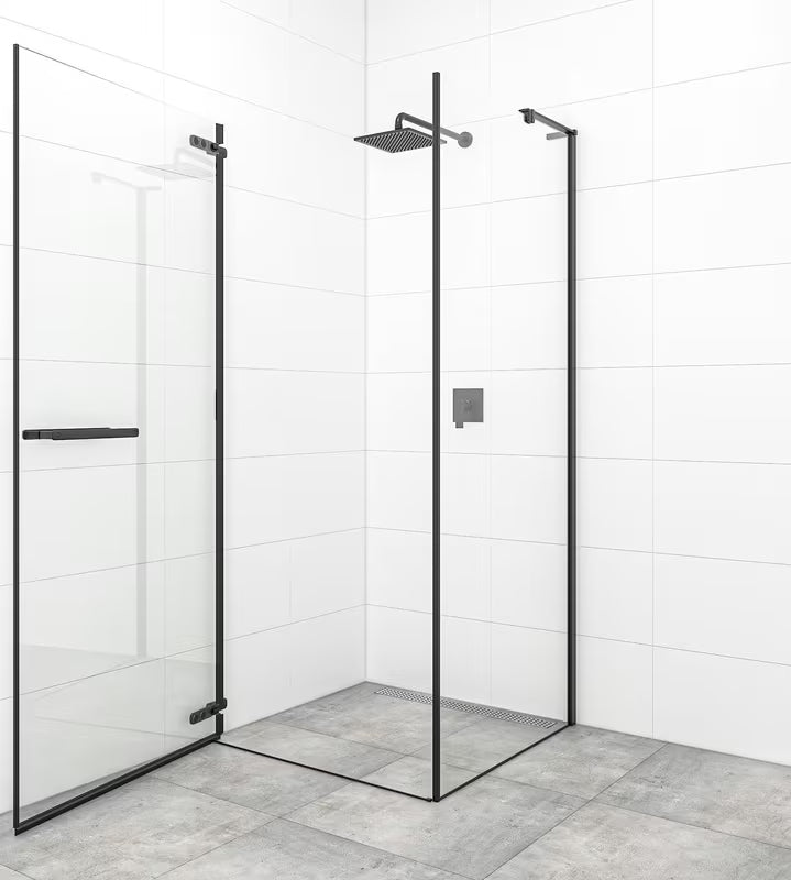 Nihajna tuš vrata SAT Tgd New 80 cm v mat črni barvi s prozornim steklom in premazom Easyclean.