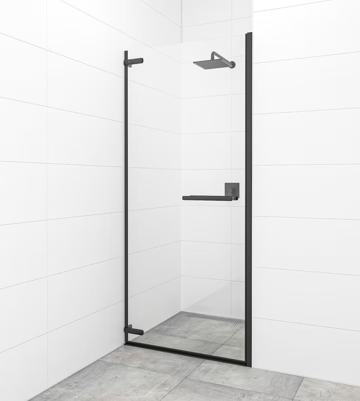 Nihajna tuš vrata SAT TGD New 90 cm s profili v mat črni barvi in prozornim steklom