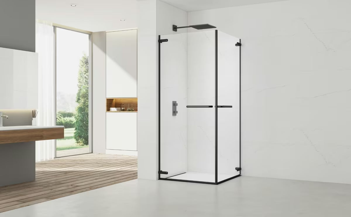 Kvadratni bezokvirni tuš kabina SAT Tgd New 90x90 cm u crnoj mat boji s prozirnim staklom