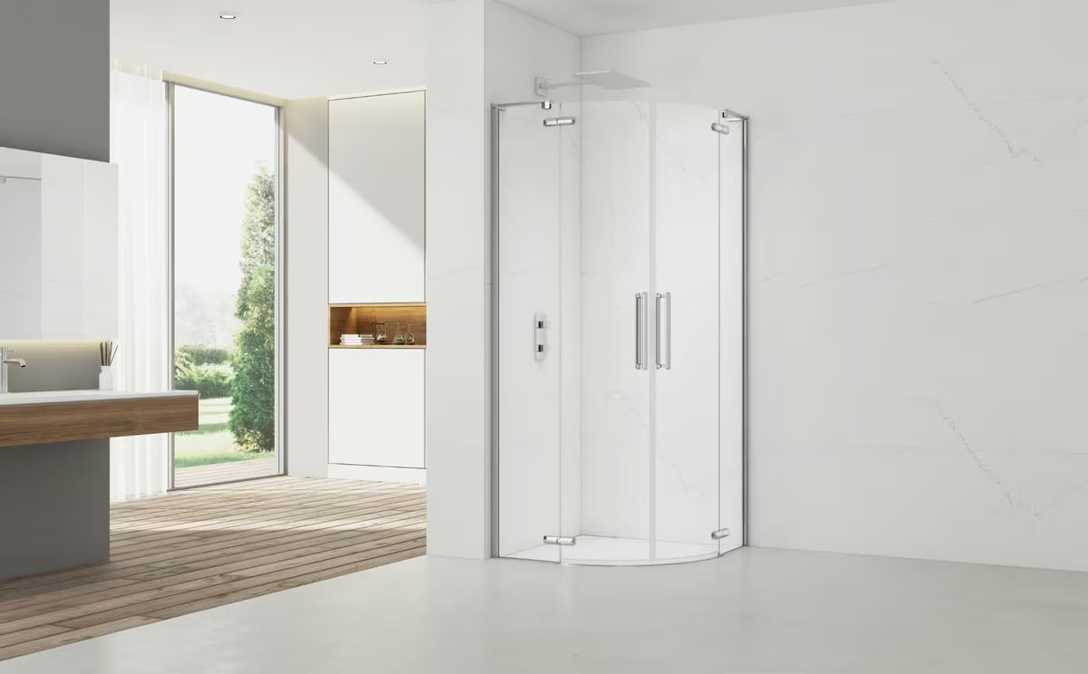 Polkrožna tuš kabina SAT Tgd New 100x100 cm u krom izvedbi s prozirnim staklom i vratima na šarke