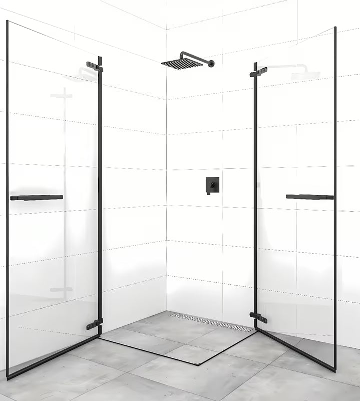 Pravokutni bezokvirni tuš kabina SAT TGD New 100x90 cm u mat crnoj boji s prozirnim staklom.