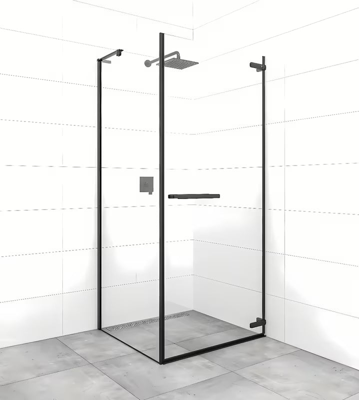 Pravokotna tuš kabina SAT TGD New 90x80 cm u mat crnoj boji s prozirnim staklom.