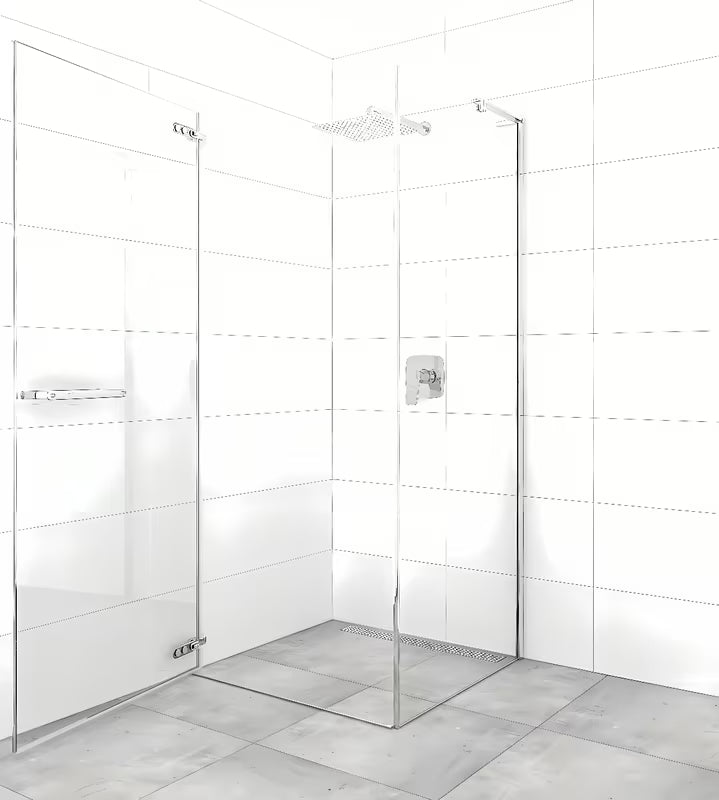 Pravokotna tuš kabina SAT TGD New 90x80 cm u sjajnom kromu s prozirnim staklom i bezokvirnom konstrukcijom.