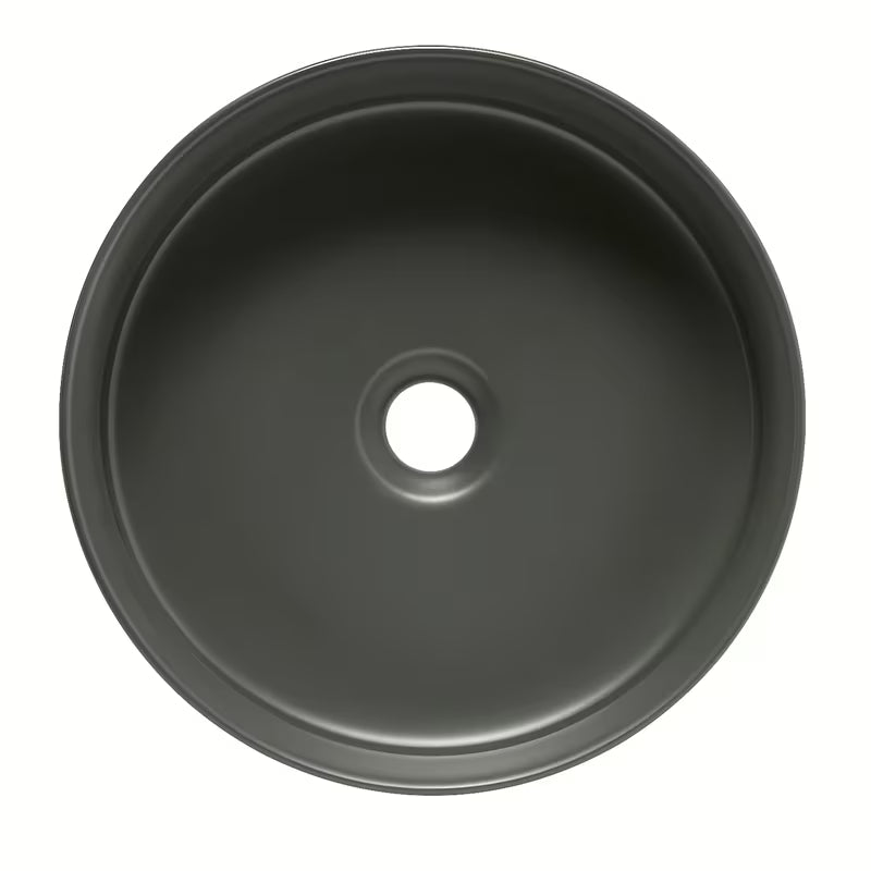 Okrugli umivalnik na ploščo SAT Mood u tamnosivoj mat obradi, dimenzija 36x36x12 cm.