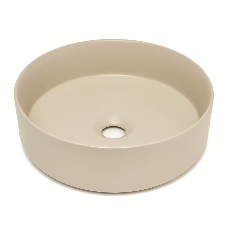Okrugli umivalnik na ploščo SAT Mood u mat bež boji brez odprtine za armaturo i brez preliva.