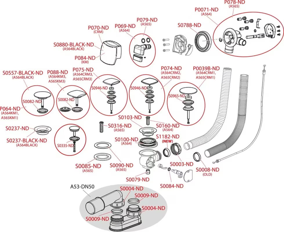 Sifon za Kad Avtomatik SAT u bijeloj sjajnoj boji pro polnjenje kadi s preljevom, pro odvodni otvor Ø52 mm.