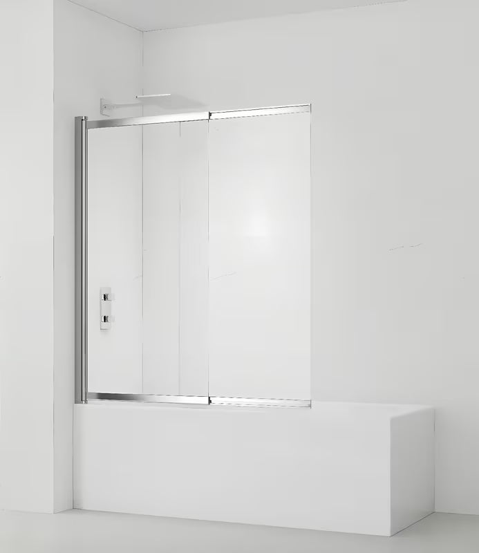 Stena za Kopalno Kad SAT Vision 140x120 cm s kromiranim profilom in prozornim steklom pro za prhanje v kadi.