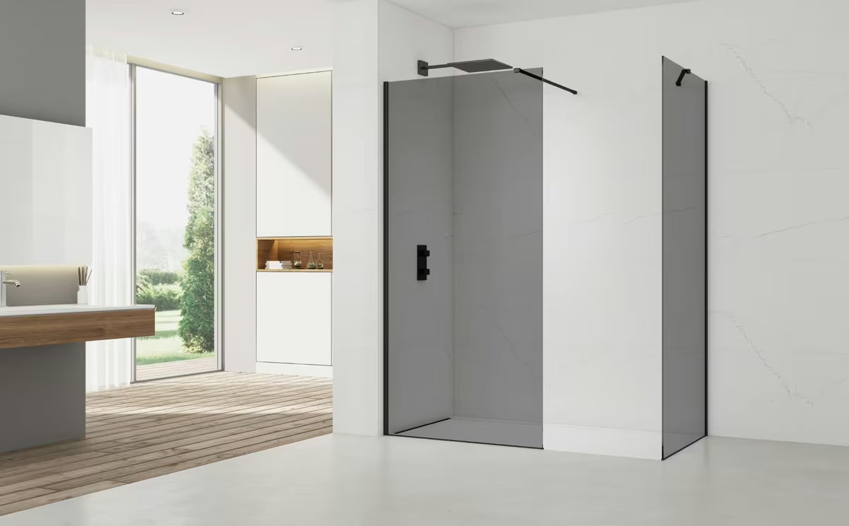 SAT Walk-in tuš stena Walk-In 110x90 cm v črni izvedbi z neprosojnim steklom z dimnim učinkom