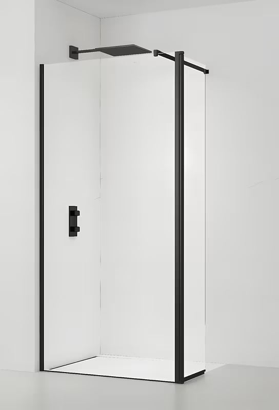 SAT Walk-in tuš stena Walk-In 110 cm v črni barvi s prozornim steklom brez dekorja