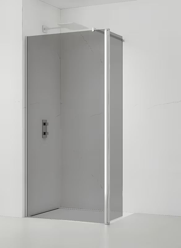 SAT Walk-in tuš stena Walk-In 140 cm v sijajnem kromu z neprosojnim steklom in dimljenim učinkom