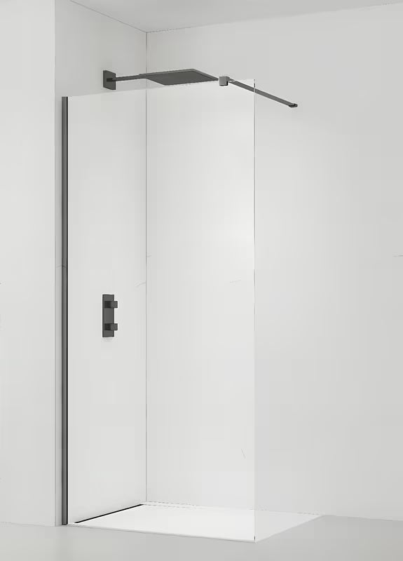 Tuš stena SAT Walk-in 60x200 cm s prozornim steklom in črnimi profili, fiksna izvedba walk-in.