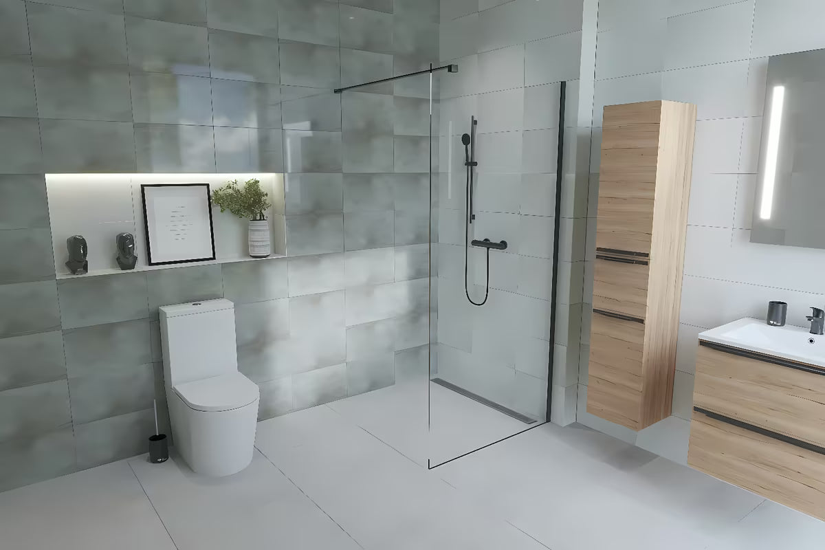 Walk-in tuš stena SAT Walk-in 70 cm s prozornim steklom in mat črnimi profili
