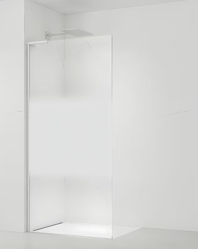 Bela tuš kabina walk-in SAT Walk-in s prozornim varnostnim steklom in intimnim pasom.