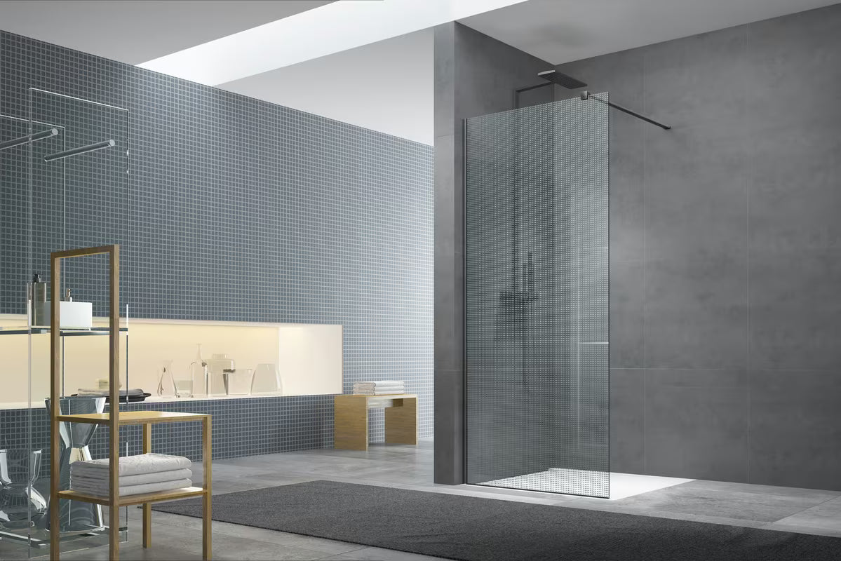 Komplet SAT Walk-In za pro tuš kabino Walk-in v izvedbi PVD gun metal s stranskim profilom in spodnjo letvijo