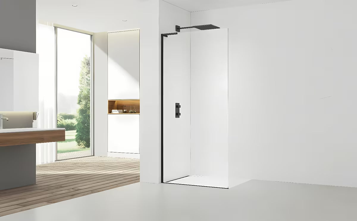 Walk-in tuš stijena SAT Walk-in 100 cm u mat crnoj boji s prozirnim staklom i EasyClean premazom