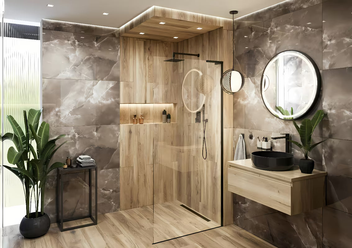 Walk-in tuš stijena SAT Walk-in 100 cm u crnoj mat izvedbi s prozirnim sigurnosnim staklom