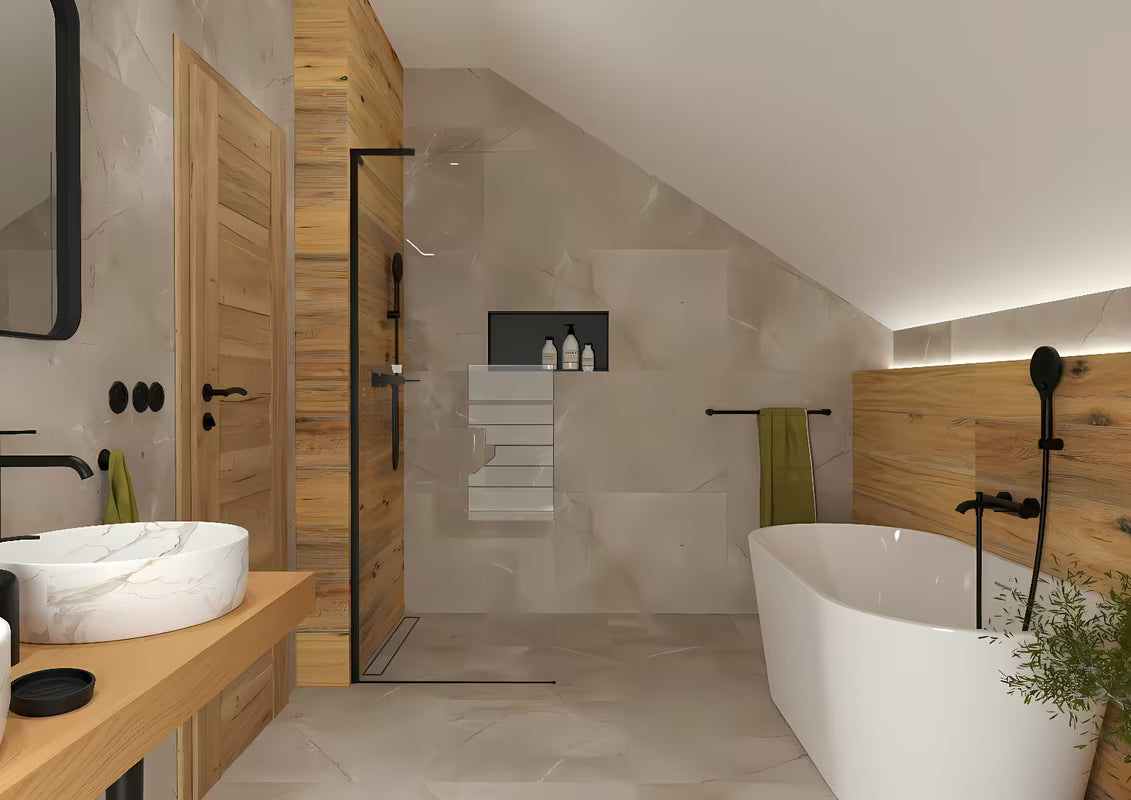 Walk-in tuš stijena SAT Walk-in 110 cm u crnoj mat izvedbi s prozirnim staklom