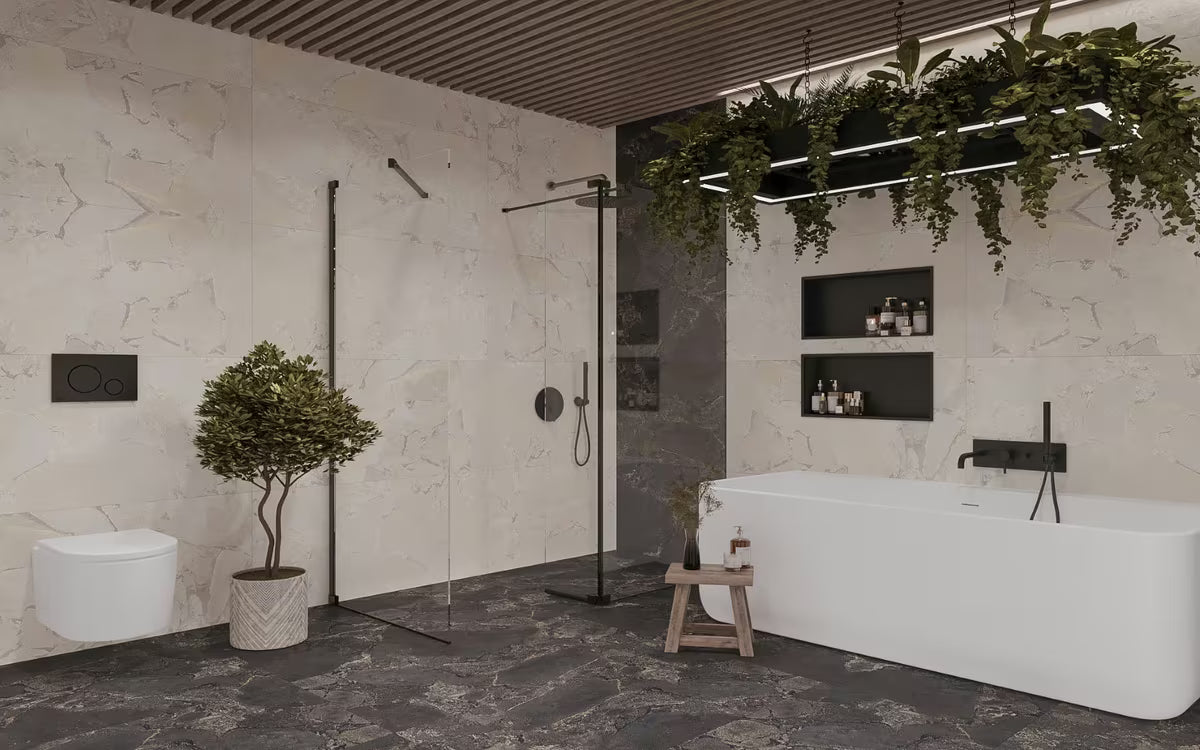 SAT Walk-in tuš stena Walk-In 120x90 cm u crnoj boji s prozirnim staklom i obradom Easy Clean