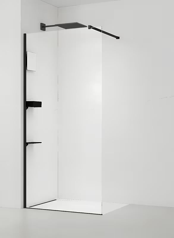 Fiksna tuš stena Walk-In SAT Walk-in 60 cm s prozirnim staklom i crnim profilima