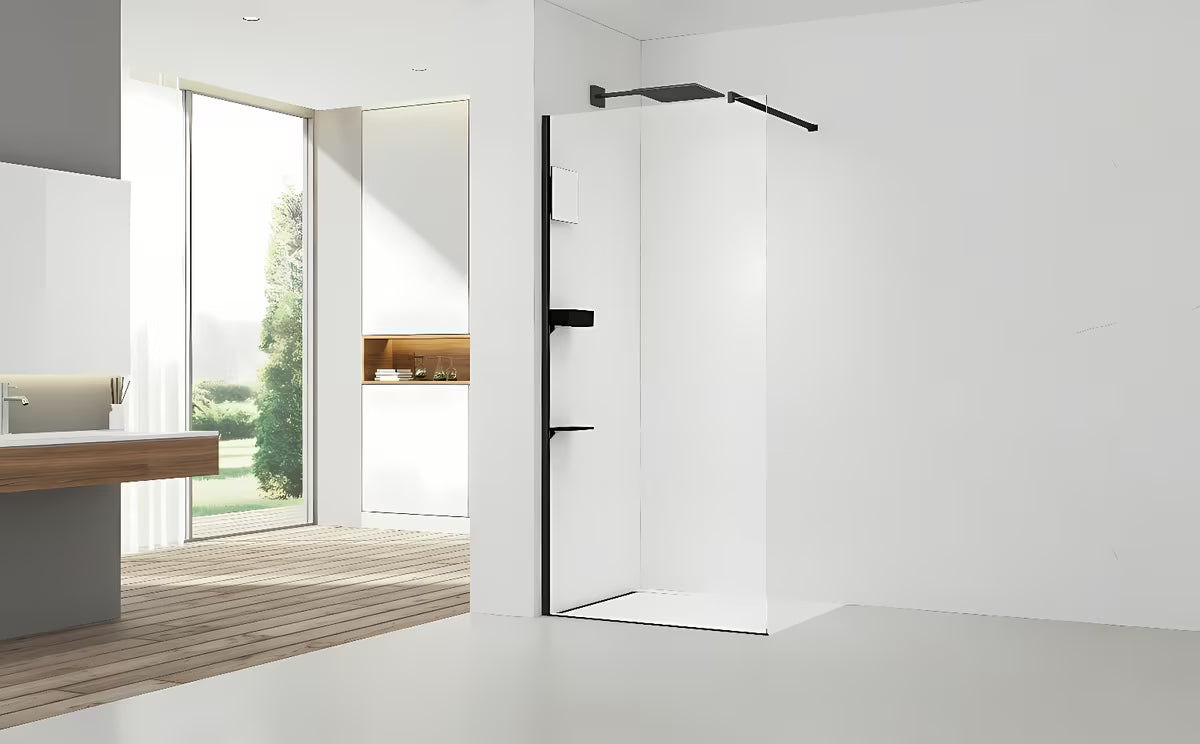 Fiksna tuš stena Walk-In SAT Walk-in 60 cm s prozirnim staklom i crnim profilima