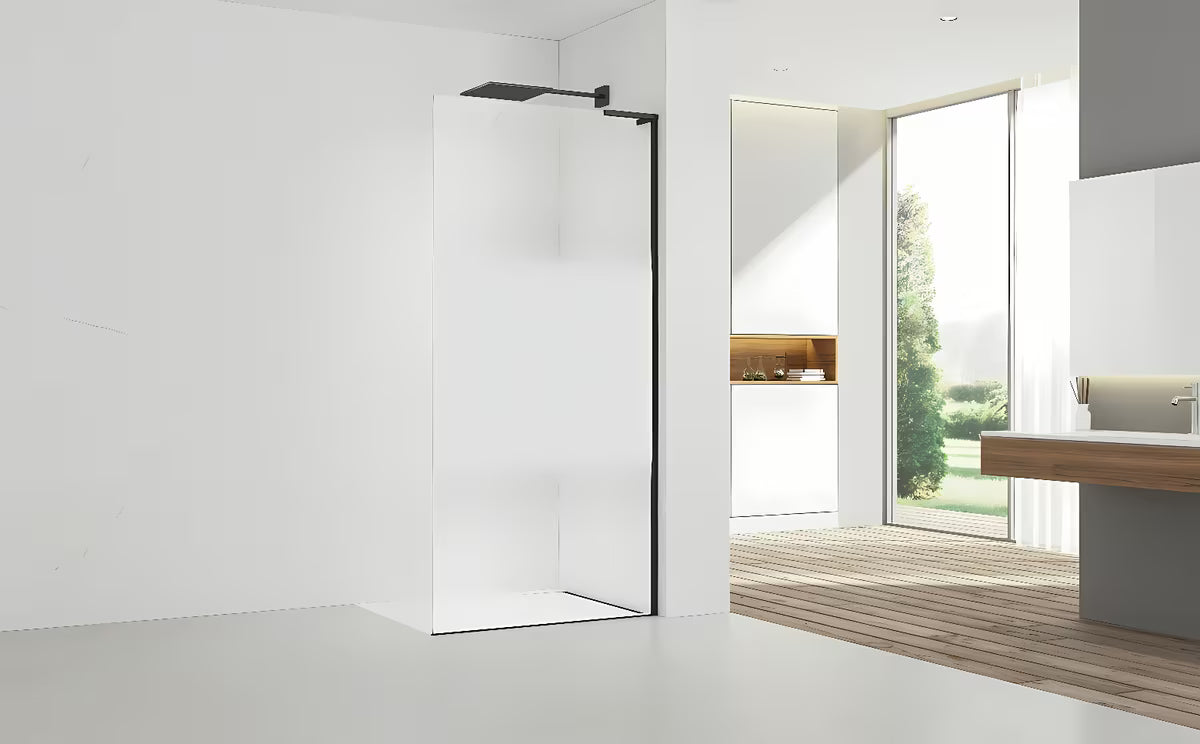 Crna walk-in tuš stijena SAT Walk-in 80 cm od prozirnog sigurnosnog stakla s privatnom trakom