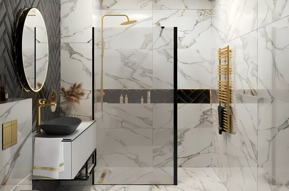 SAT Walk-in tuš stena Walk-In 110 cm u crnoj boji s prozirnim staklom bez dekora