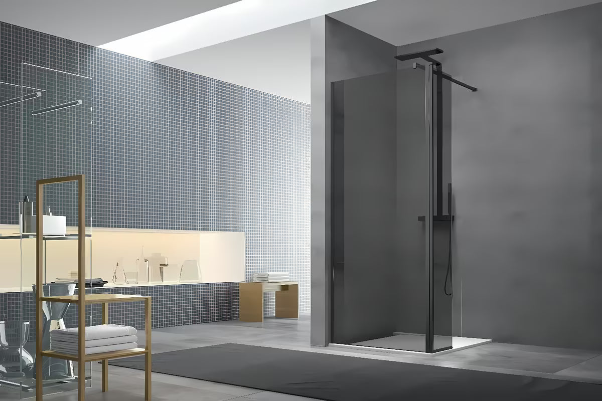 SAT Walk-in tuš stena Walk-In 120 cm u crnoj boji s neprozirnim staklom i dimljenim efektom