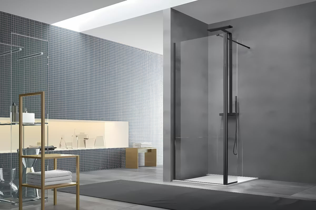 SAT Walk-in tuš stena Walk-In 80 cm u crnoj boji s prozirnim staklom bez dekora