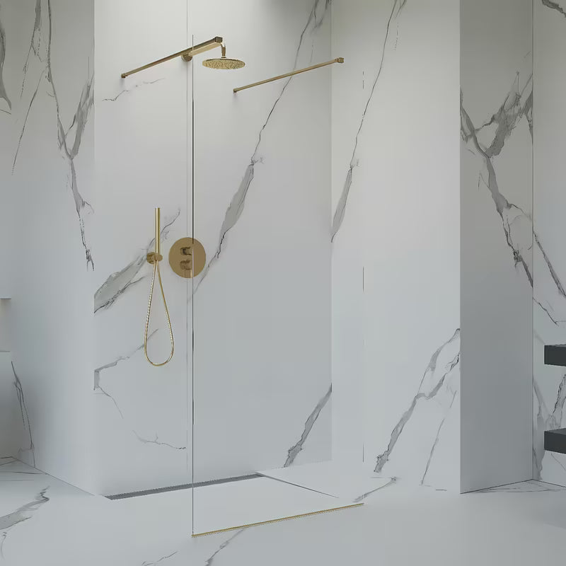 SAT Walk-in tuš stena Walk-In 120 cm od prozirnog stakla sa zlatnim stabilizatorom i premazom EasyClean.