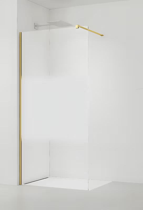 Walk-in tuš stijena SAT Walk-in 100 cm u sjajnoj zlatnoj boji s prozirnim staklom i intimnom trakom.