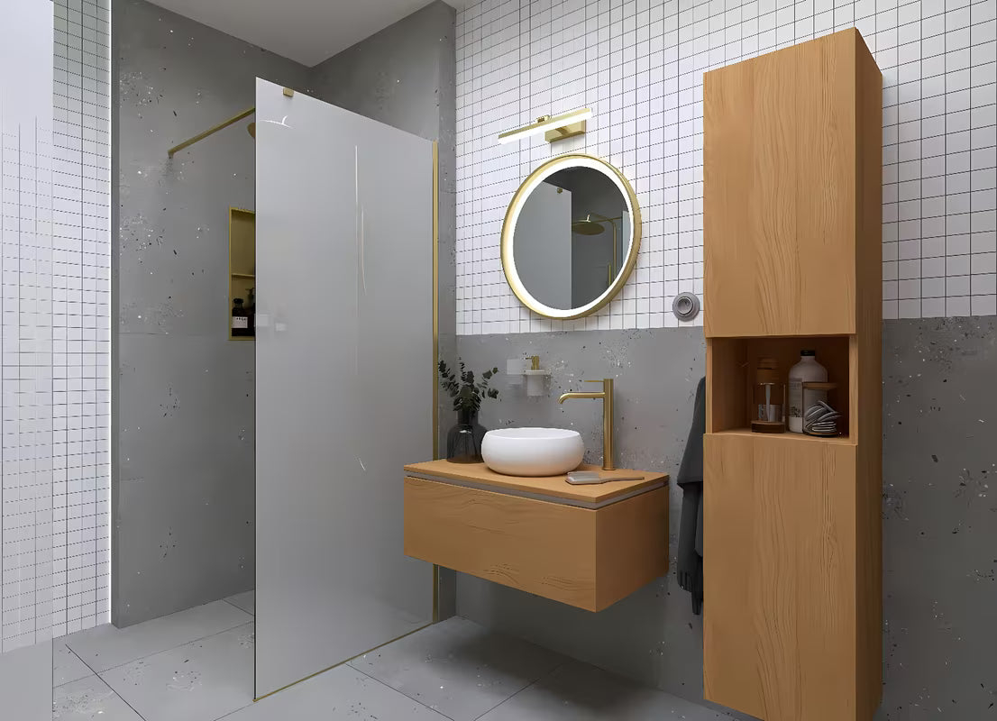 Walk-in tuš stijena SAT Walk-in 100 cm u mesing izvedbi sa sigurnosnim staklom i EasyClean obradom.