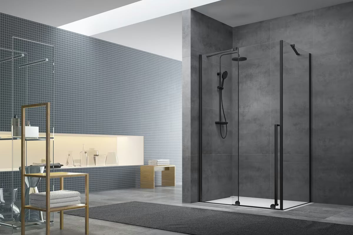 Bočna stena za tuš vrata SAT Walk-In Xmotion 87,5 cm u crnoj izvedbi s prozirnim staklom