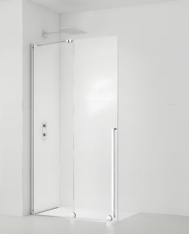 Tuš stena walk-in SAT Xmotion 120 cm v krom izvedbi s prozornim steklom in drsnim sistemom