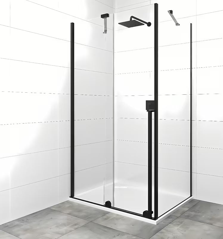Tuš kabina SAT Xmotion 140x90 cm v črni izvedbi s prozornim steklom in drsnim odpiranjem