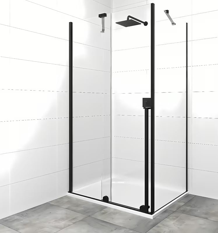 Pravokotna tuš kabina SAT Xmotion 120x80 cm u crnoj izvedbi s prozirnim staklom i kliznom stijenom.