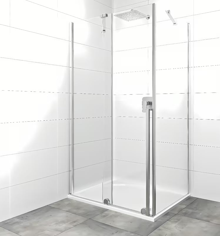 Pravokotna tuš kabina SAT Xmotion 110x80 cm s prozirnim staklom i kromiranim profilima, bez okvira.