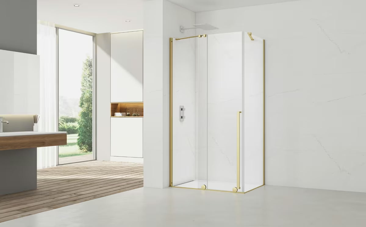 Pravokotna tuš kabina SAT Xmotion 120x80 cm sa sjajnim zlatnim profilima i prozirnim staklom