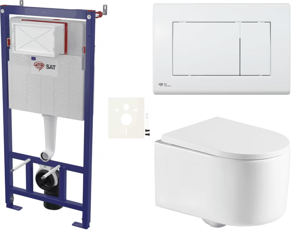 Viseči WC set SAT Tornado u bijeloj boji pro za ugradnju u predzidnu konstrukciju