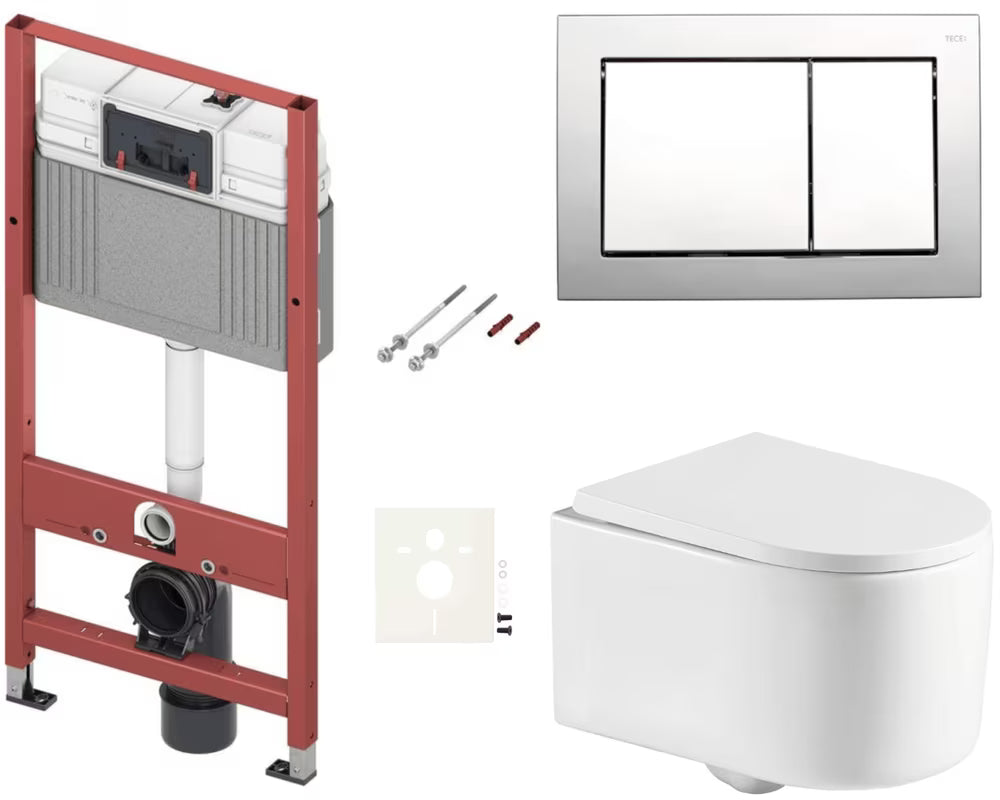 Viseči WC set SAT pro za lagane zidove s modulom, vodokotlićem TECEbase, tipkom za ispiranje i WC daskom mehko Zapiranje Soft Close.