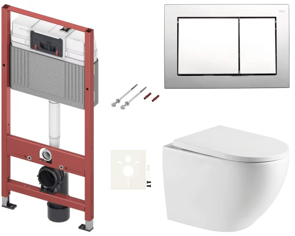 Viseči WC set SAT Fusion s vrtložnim ispiranjem, modulom za lagane zidove i vodokotlićem TECE