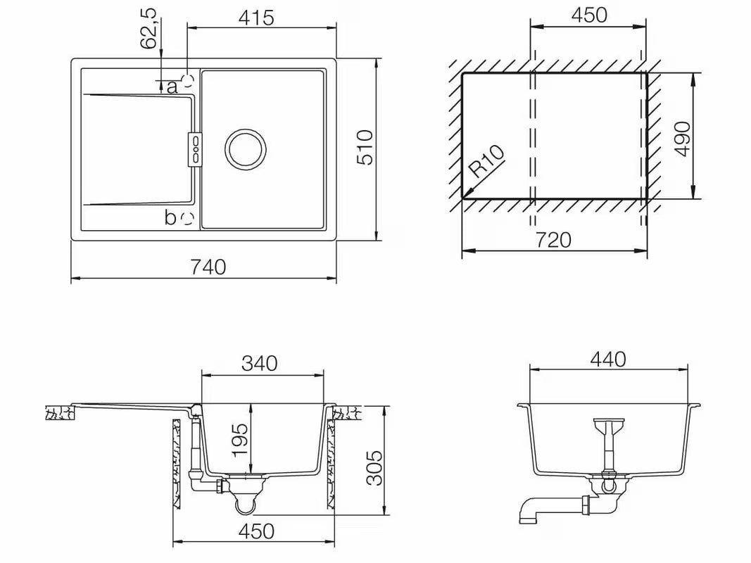 Granitni pomivalno korito Schock Mono D100S z odcejalnikom u boji stone pro montaža za delovni pult.