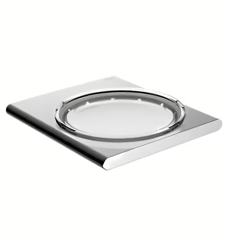 Kupaonska posoda za milo s odvojivom posudicom od mat stakla i metalnim zidnim držačem sa skrivenim pričvršćenjem.