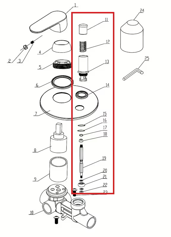 Zamjenski preklopnik pro kopalniške armature SIKO serije Lucida pro za prebacivanje između dva izlaza vode.