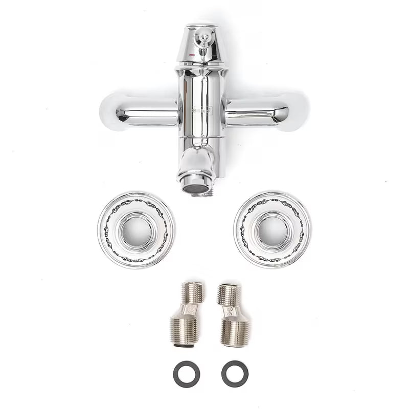 Kromirana enoročna stenska armatura za kad SIKO Provence u retro dizajnu s preklopnikom skrivenim u izljevu.