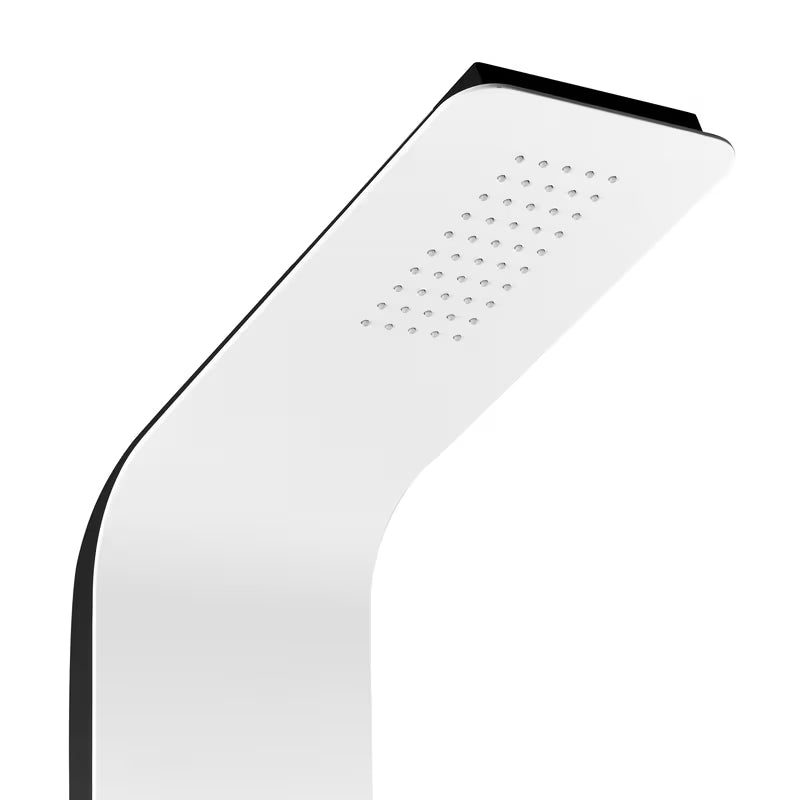 Bijeli tuš panel SIKO Alushower s 4 funkcije, uključujući nadglavnu i ručnu tuši, slap i masažne mlaznice.