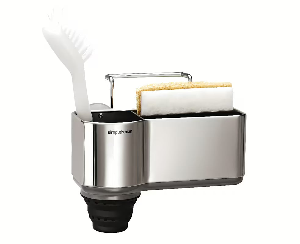 Držalo za gobico Simplehuman Sink caddies iz krtačenega nerjavečega jekla z nosilcem in priseski